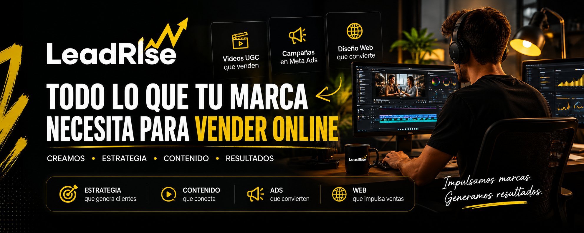 Equipo de LeadRise trabajando en estrategia, contenido, ads y diseño web